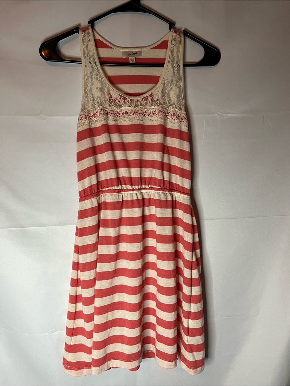 Grane Coral and Cream Striped Lace Sundress